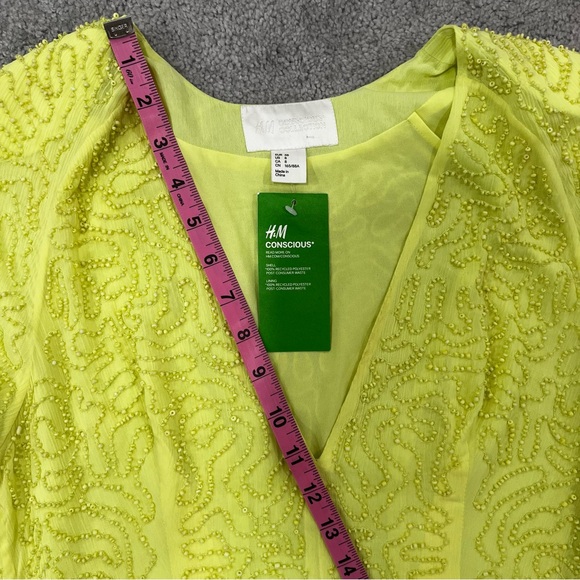 H&M Conscious Collection Beaded Yellow-Green Chiffon Maxi Dress Women’s Sz 8 NWT - Picture 7 of 13
